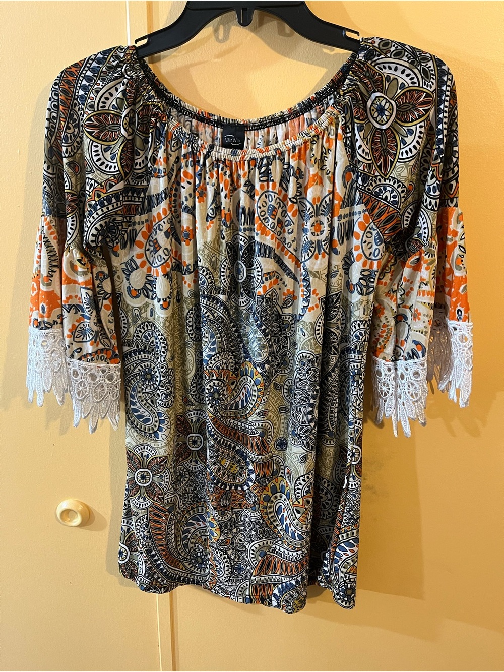 WinWin Multicolor Paisley Off-Shoulder Tunic with Lace Trim